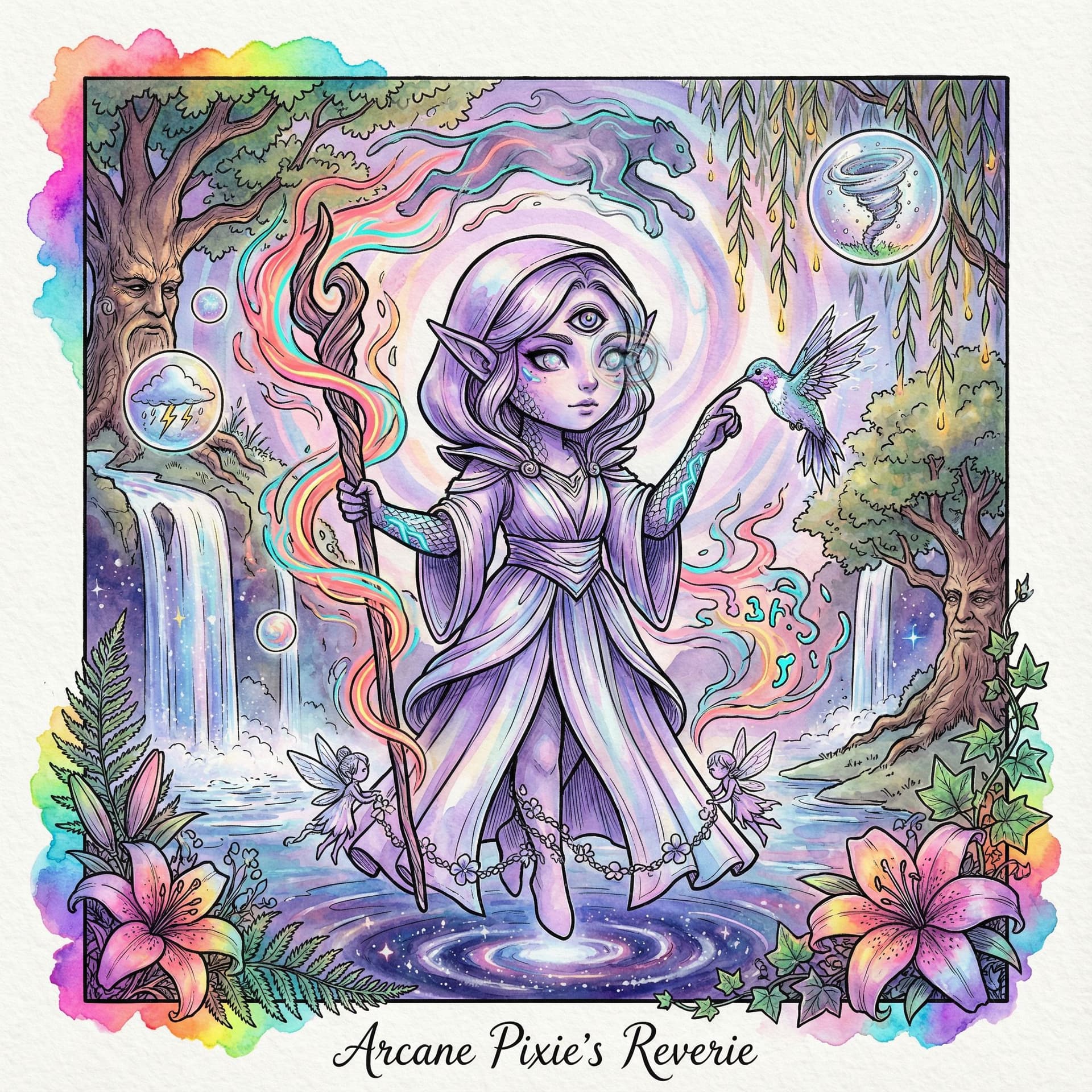 AI generated: transient double exposure silhouette sketch, psychotropic fantasy watercolor and fine ink sketch. **...