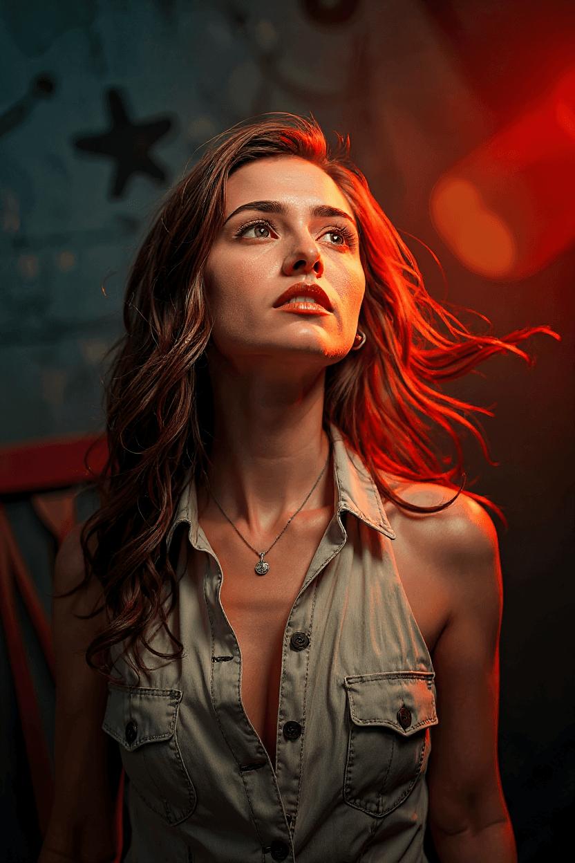 AI generated: "Professional photography, fine art style, warm and slightly dark tones.  Epic scene featuring a wom...
