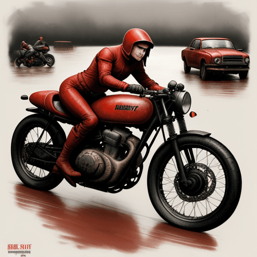 AI generated: red race motorcycle, in the style of sam spratt, historical illustrations, old masters, genndy tarta...
