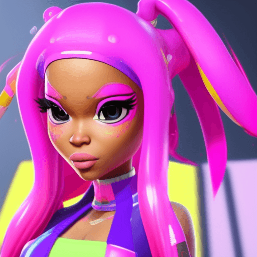 AI generated: Nicki Minaj in Splatoon, 3d model, realistic and hyper-detailed renderings, unreal engine 5, hq, bri...
