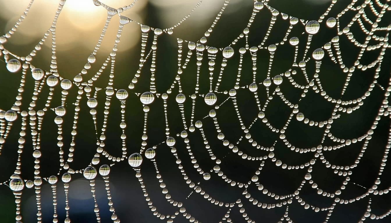 AI generated: dewdrops on spider webs