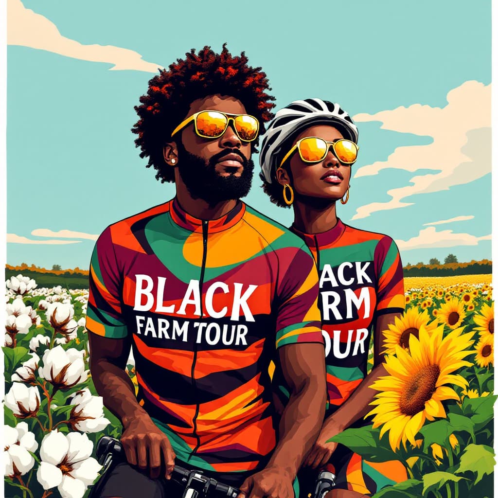 AI generated: Retro poster, vibrant, stylized pop art illustration featuring a man and a woman with dark skin . th...