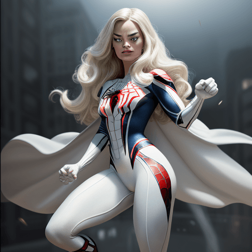 AI generated: Margot Robbie (Masterpiece, 4k resolution, ultra-realistic, very detailed), (White superhero theme, ...
