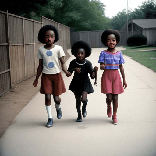 AI generated: young black children playing outside year 1970's