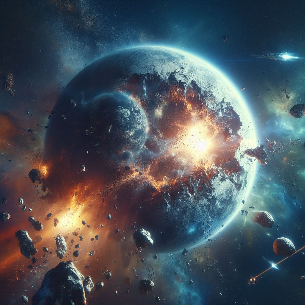 AI generated: 
A beautiful, breathtaking picture of a shattered planet. It has exploded due to a stellar catastro...