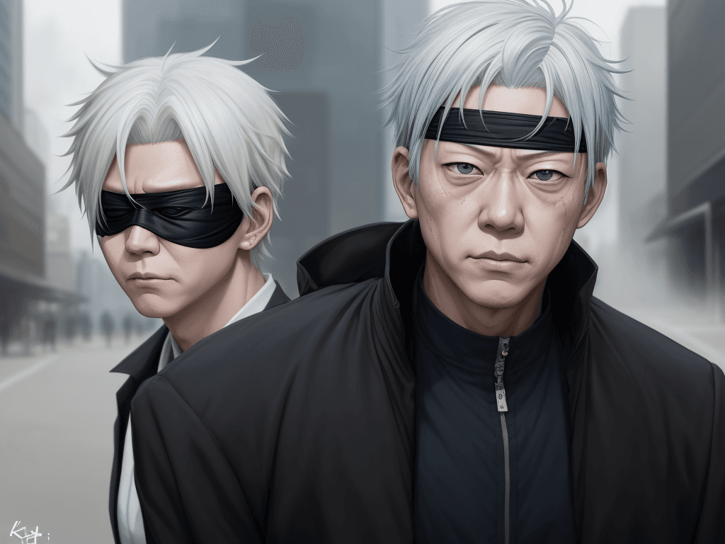 AI generated: Create a highly realistic and detailed portrait of Gojo Satoru from the anime "Jujutsu Kaisen." He s...