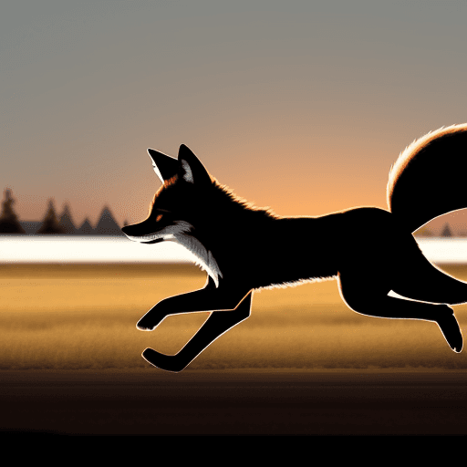 AI generated: Side view of a Fox running, silhouette outline, dusk background, company logo. 