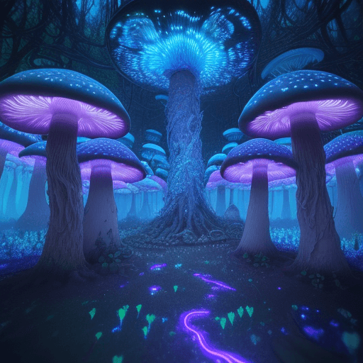 AI generated: exploring a mushroom forest, acid trip, hall of mirrors, ultra-detailed, a hyperrealistic image of a...