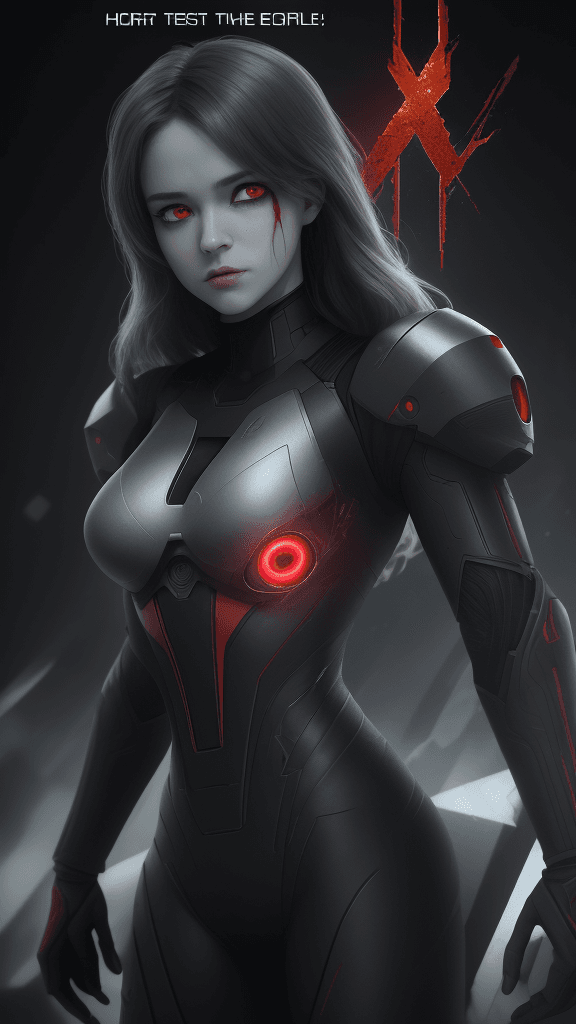 AI generated: 8k 16k(best quality, movie poster style), a android with (one red eye:1.2),(meaningful tech script w...