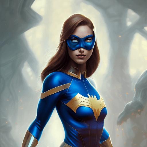AI generated: clear portrait of a superheroine concept between spiderwoman and batgirl, cottagecore!!, background ...