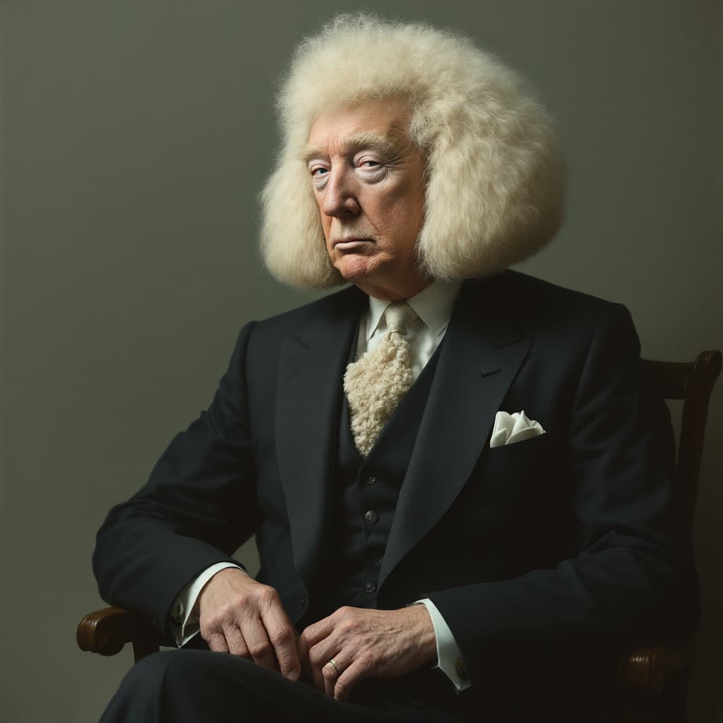 AI generated: A surreal portrait of Frederick Christ Trump Sr. (Donald J. Trump's father) with a white poodle for ...