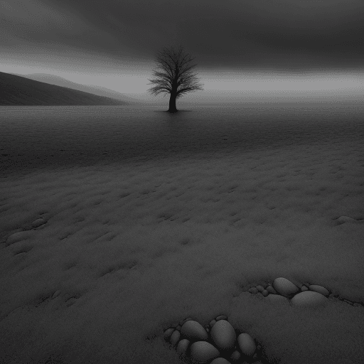 AI generated: 
In a misty, desolate landscape, a lone, twisted tree stands starkly against a backdrop of rolling g...