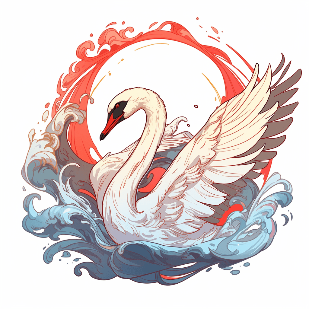 AI generated: Graceful Swan Monster gliding, tshirt vector, Chromogenic Color Print illustration, white background...