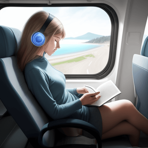 AI generated: woman reading a book while travelling ai generated