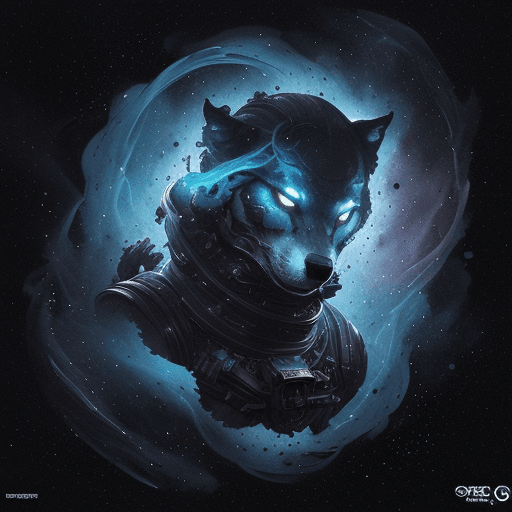 AI generated: alberto seveso art, wolf in space nebula, water ink, ink water, ink, cosmic space background, albert...
