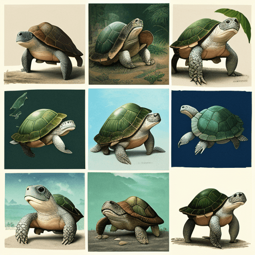 AI generated: a collage illustration of an old Turtle world on back