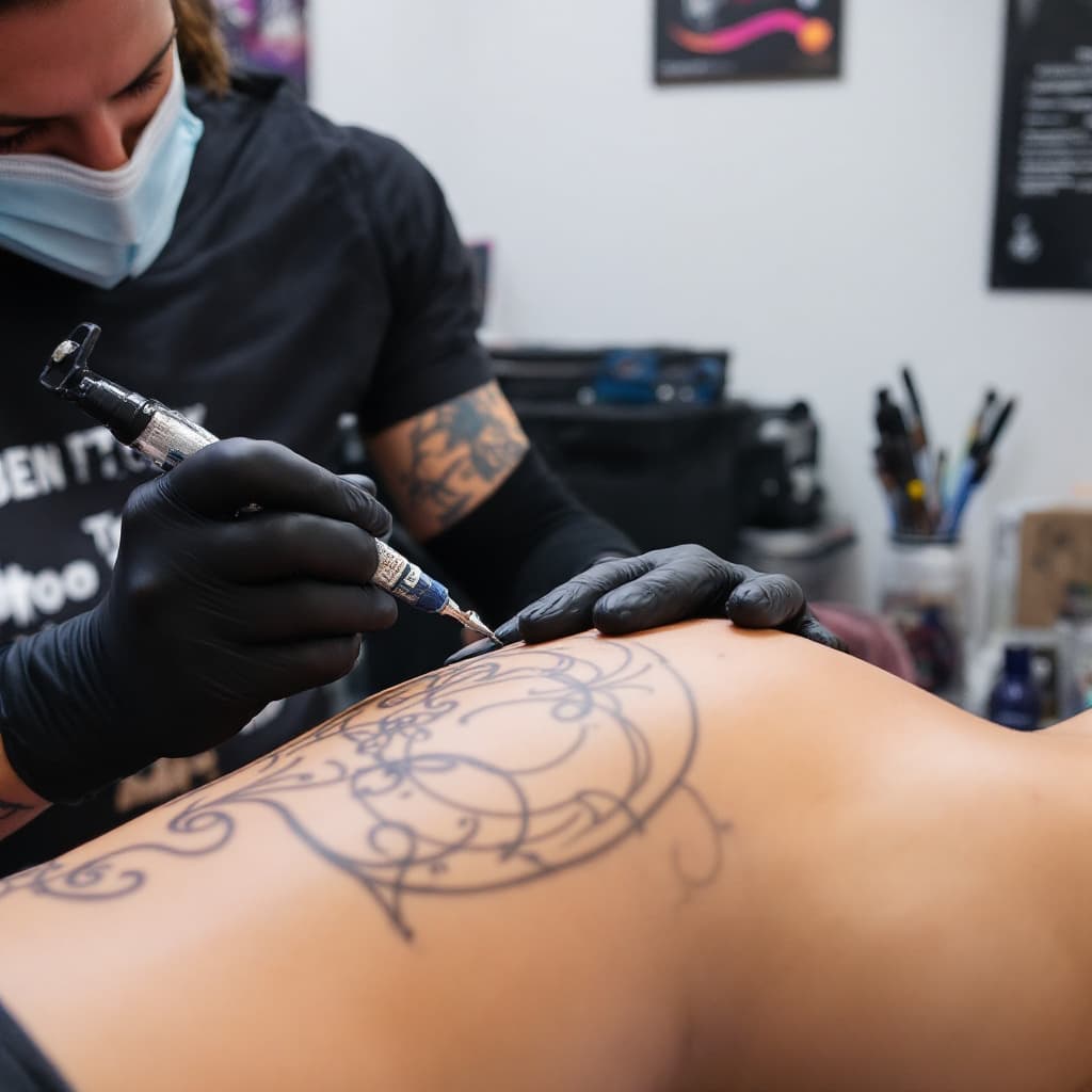 AI generated: tattooing at tattoo shop