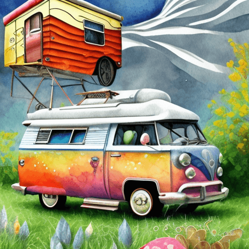 AI generated: Whimsical and stylized Retro camper, watercolor illustration 