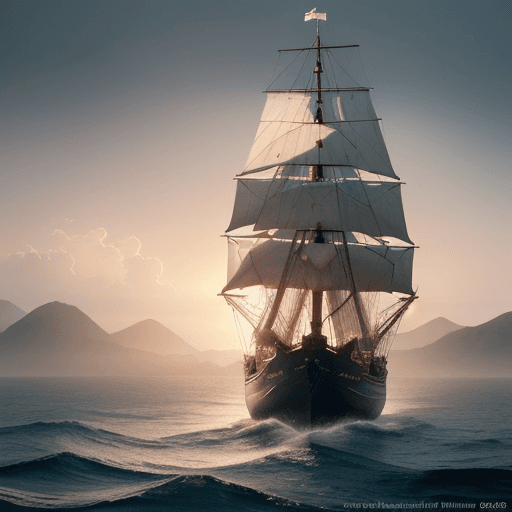 AI generated: Photo of a ultra realistic sailing ship, dramatic light, pale sunrise, cinematic lighting, battered,...