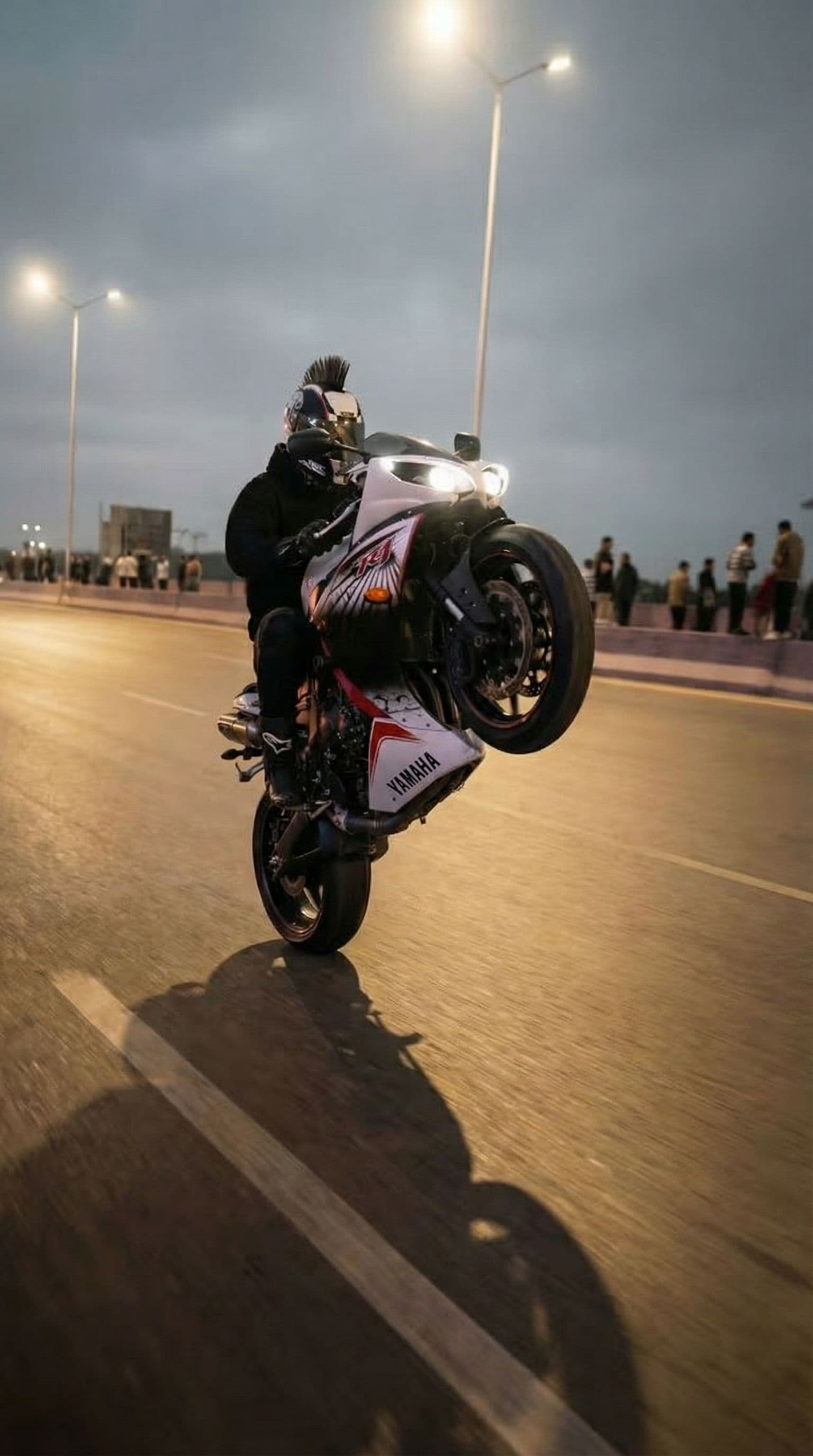 AI generated: More high wheelie with the same street and same bike