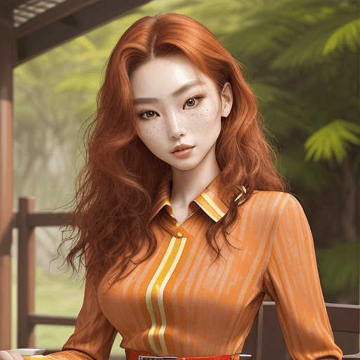 AI generated: The model Yanfei Wang waist-up portrait,  (freckles:0.9) skin,  (breasts:1.05), slim with curves,  S...