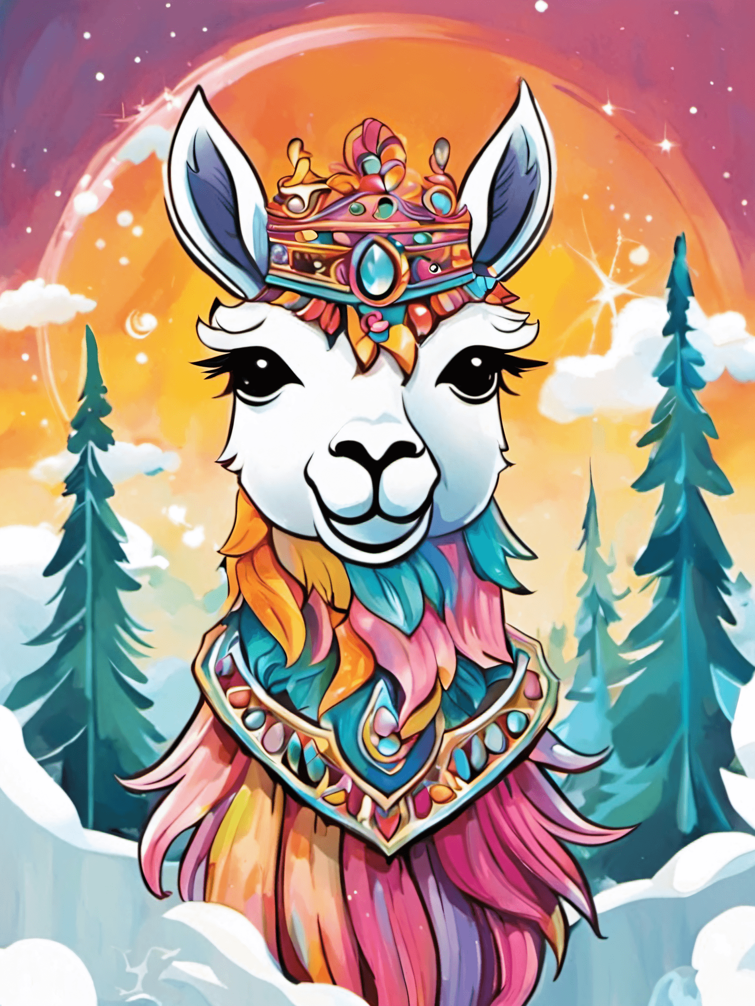 AI generated: ethereal fantasy concept art of breathtaking Picture a cute llama depicted in a playful and joyful m...