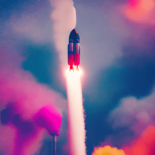 AI generated: rocket blast-off, colorful smoke, photoealistic, bokeh, hyper-detailed , 4k, Fujifilm X-T4