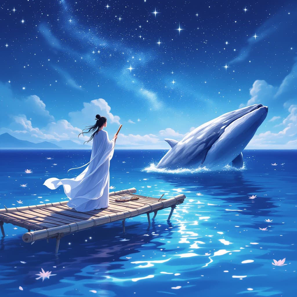 AI generated: Anime Hero style, dIn the background is the sea under the stars, There are many stars in the sky, A ...