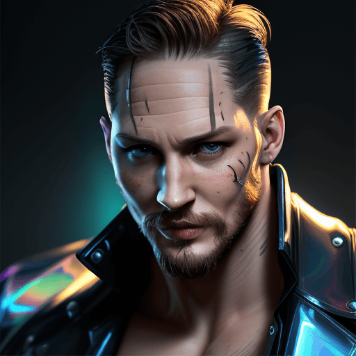 AI generated: stunning masculine body, commercial image, TomHardy | holographic photography shoots, in the style o...