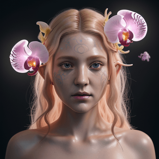 AI generated: Goddess close-up portrait ribcagel. jellyfish phoenix head, nautilus, orchid, skull, betta fish, bio...