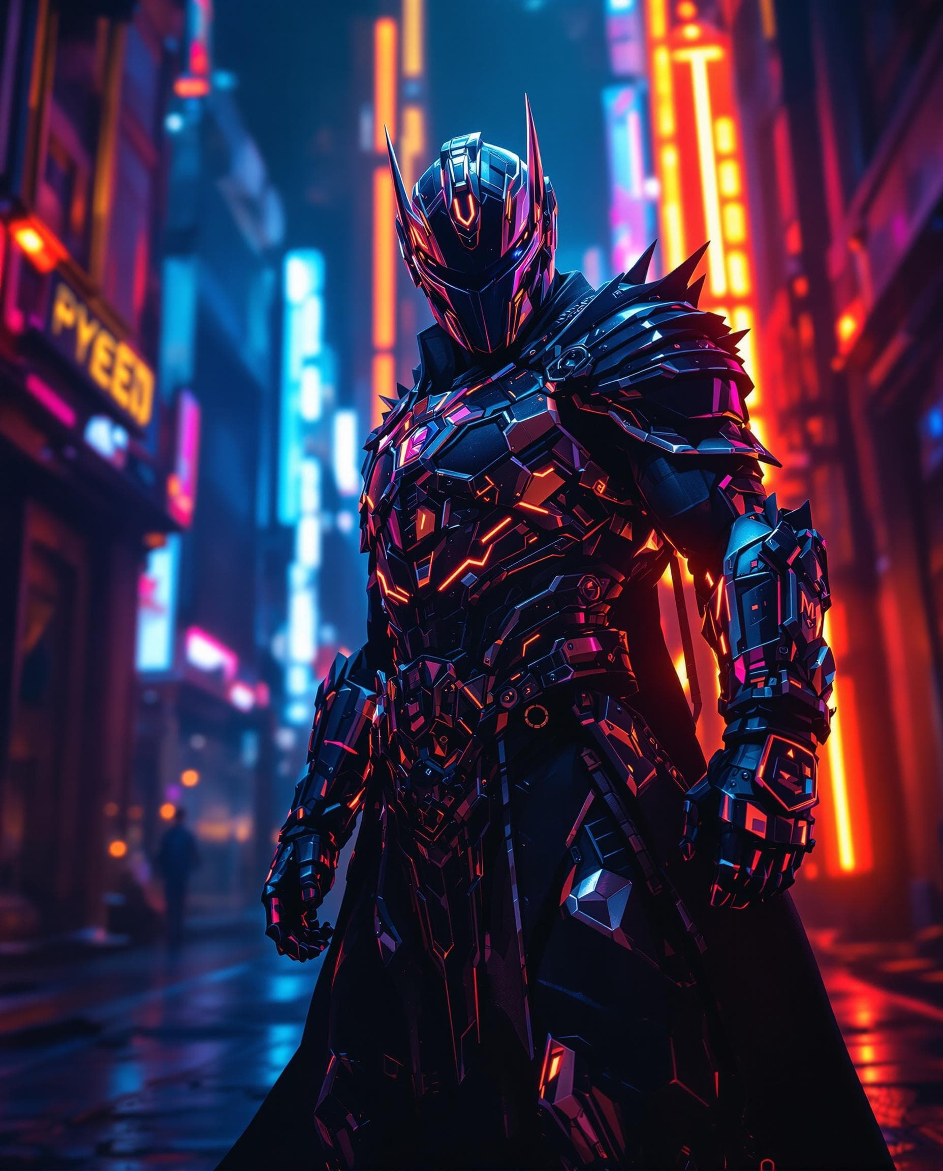 AI generated: A majestic cyberpunk warrior standing under neon lights, cinematic lighting --sref 281259579