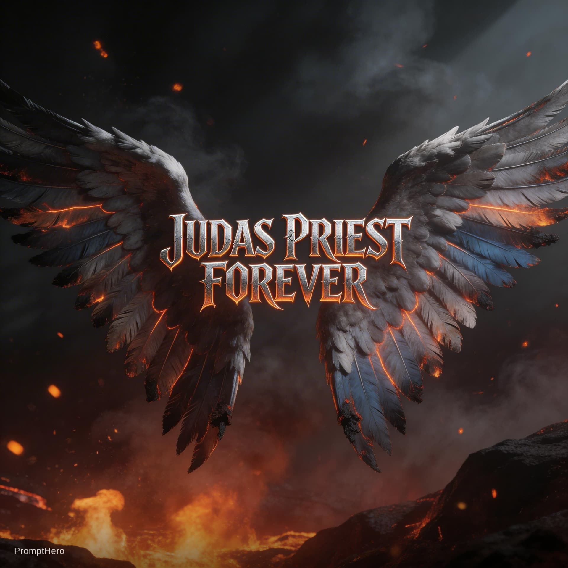 AI generated: 9:16 vertical, cinematic dark heavy metal scene

center composition:
massive angel wings inspired by...