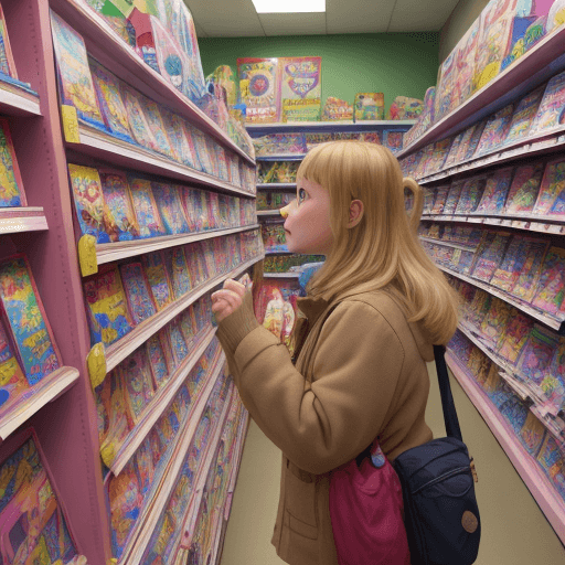 AI generated: penny looks at the toy store