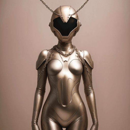 AI generated: a person in a metal suit with a chain, in the style of gum bichromate, camilla d'errico, light bronz...