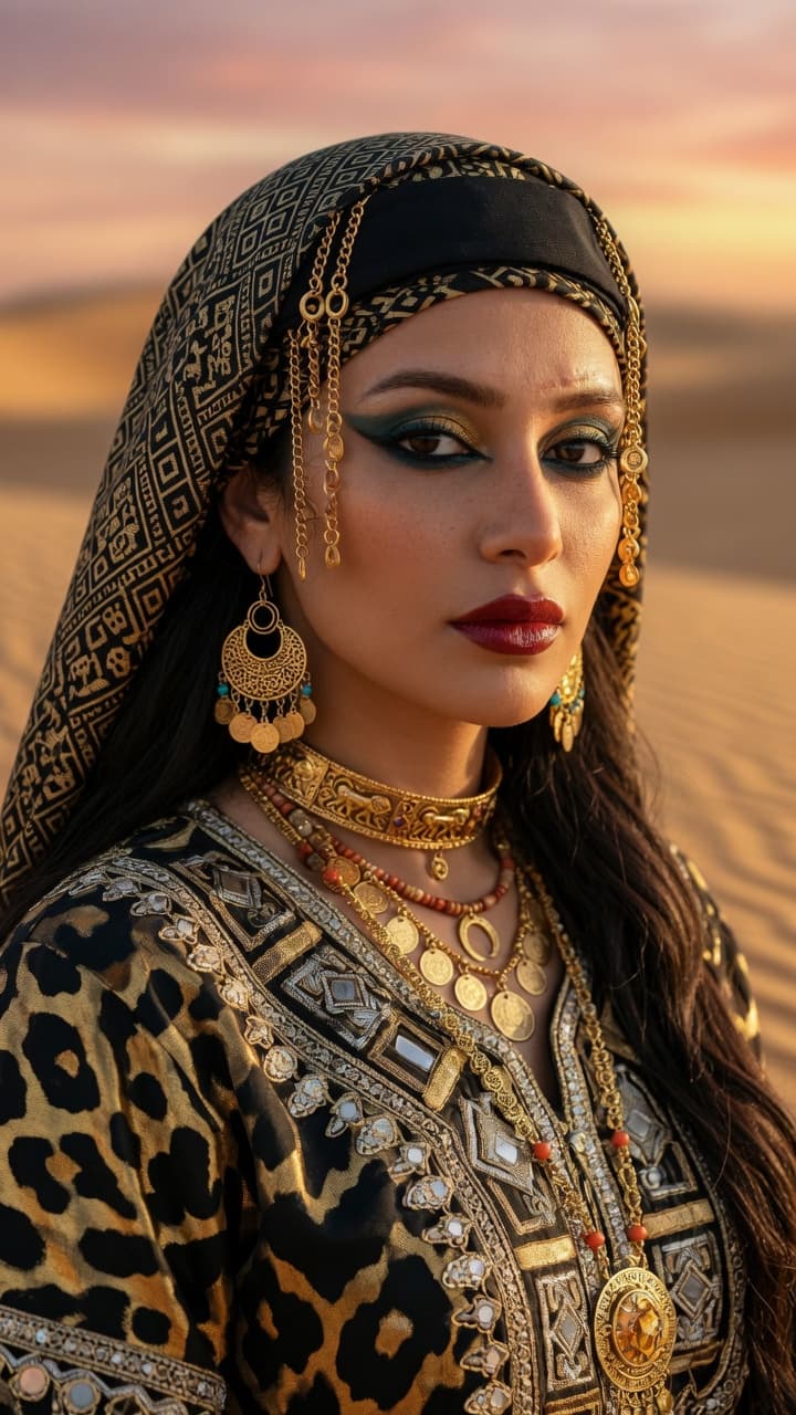 AI generated: Ultra-realistic National Geographic level portrait photograph of a beautiful woman in traditional de...