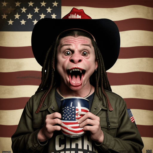 AI generated: an opossum hissing angrily about commies. American flags. Beer. Words to display are "hiss at commie...