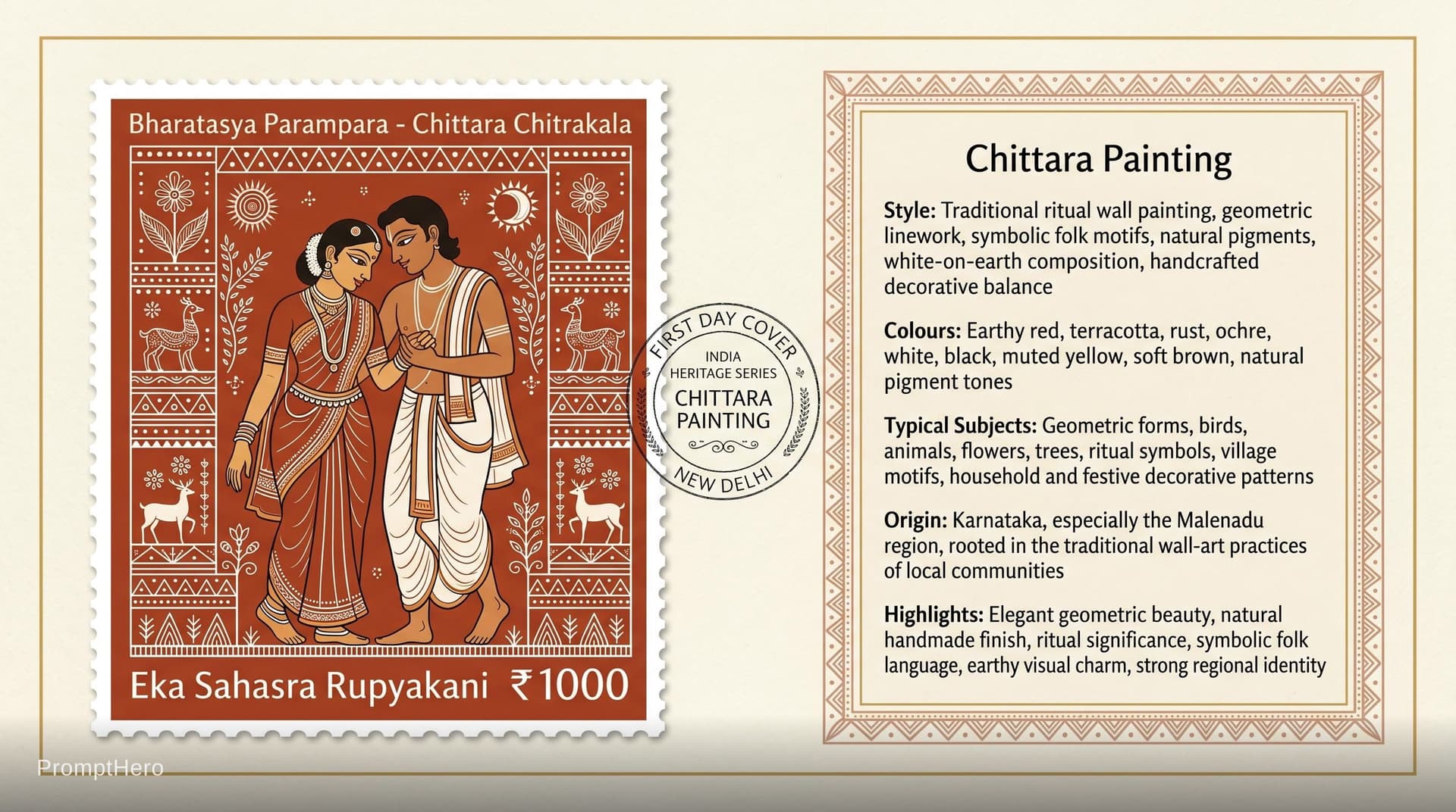 AI generated: Create a 16:9, 4K premium commemorative First Day Cover envelope inspired by India Post heritage des...