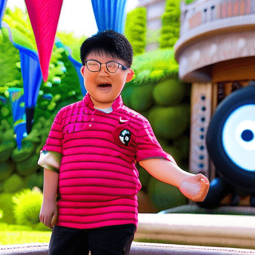 AI generated: a disney pixar movie about a fat chinese boy, wears a black shirt, panda shoes, and a watch. this bo...