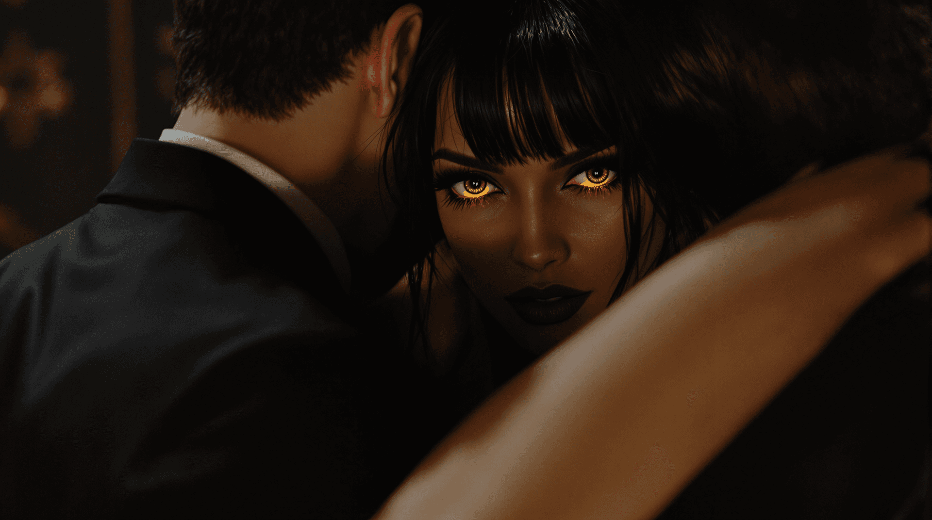 AI generated: Extreme close-up of an intimate dance pose, featuring a stunning athletic woman (Lilith) in a sleek,...