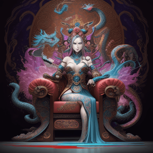 AI generated: showcase the magnificence of Orochi, colorful masterpiece, 1 lady, extremely detailed dragon, luxury...
