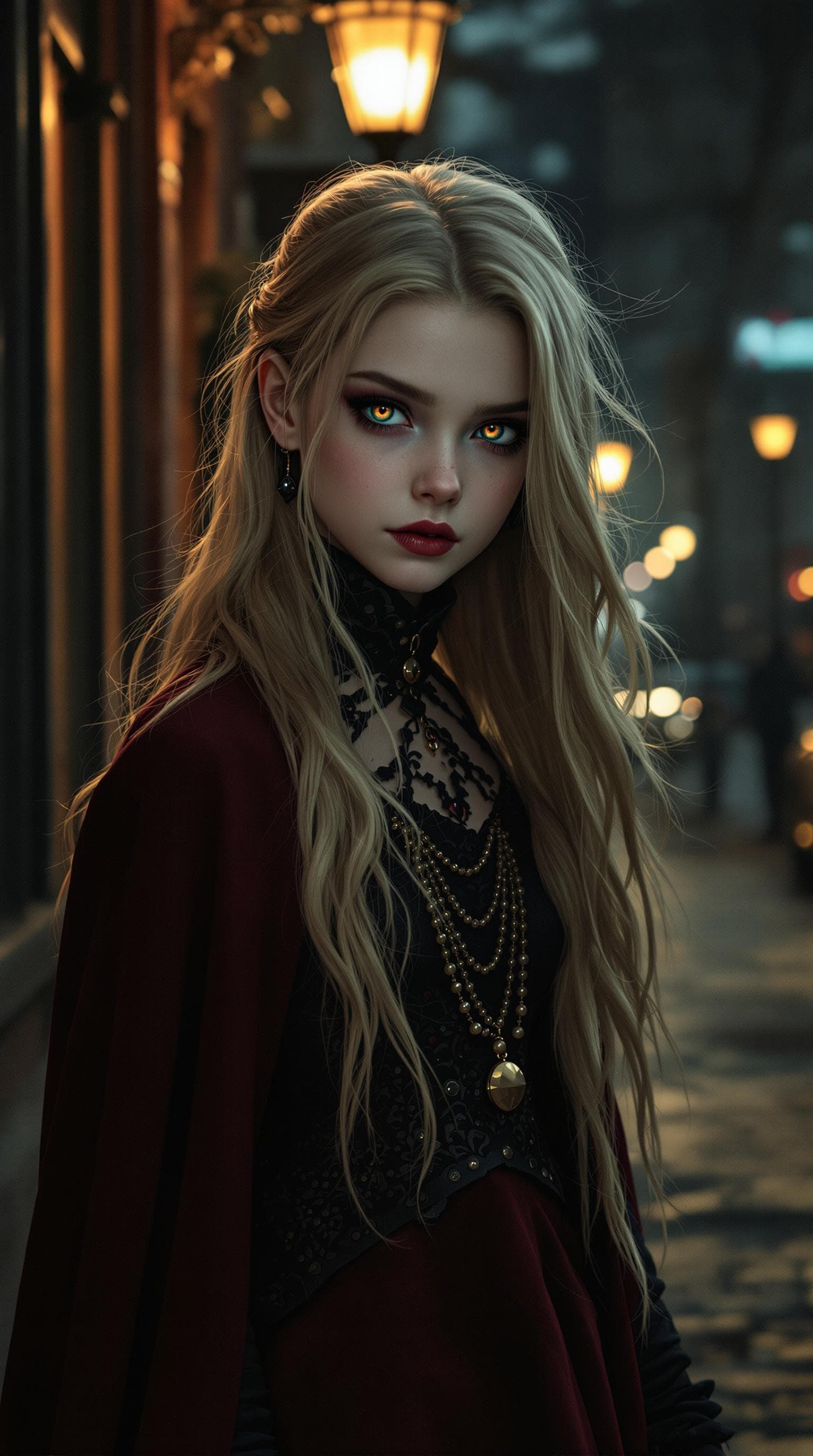 AI generated: a professional photo of a (age 7) old vampire girl (Sara Howard), (futuristic),(masterpiece), (reali...
