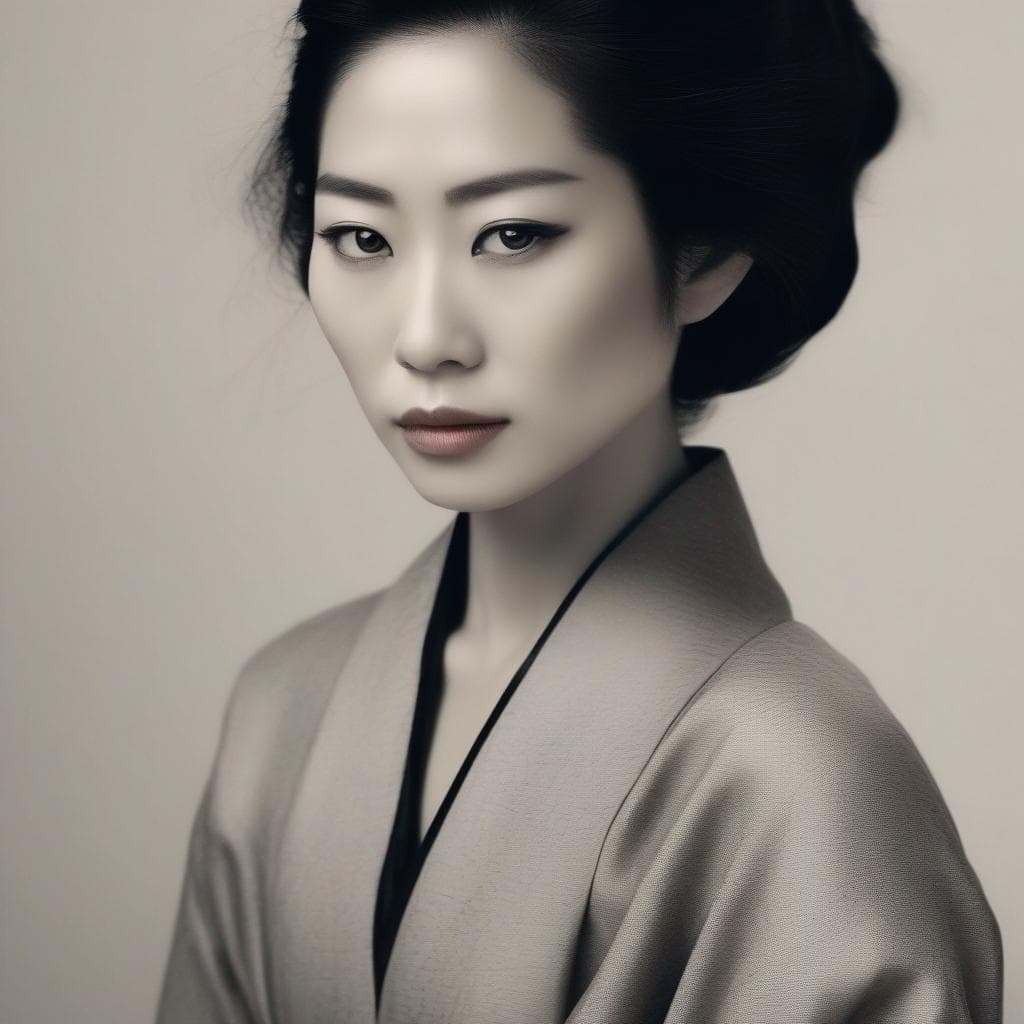 AI generated: Generate a hyper-realistic image of an East Asian woman with an elegant updo hairstyle, wearing a tr...