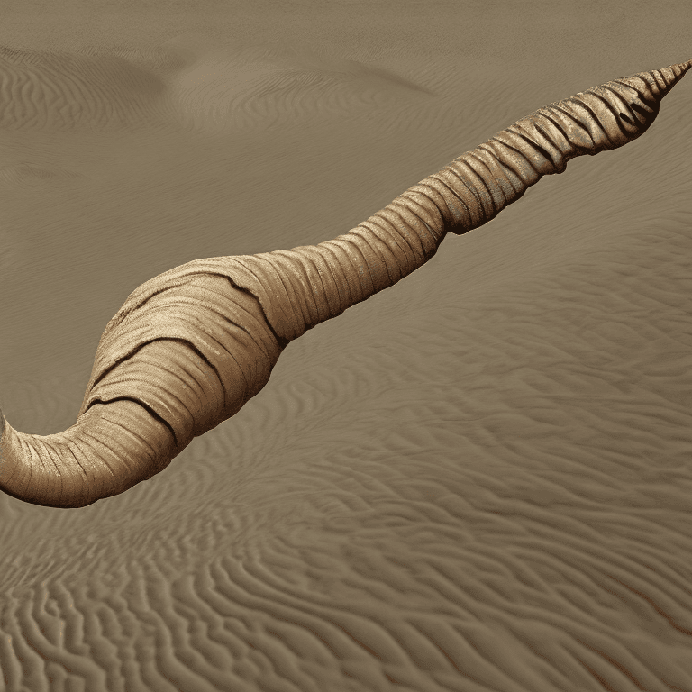 AI generated: a sandworm on arrakis, god emperor of dune, shai hulud, large desert worm by david a hardy, facing t...