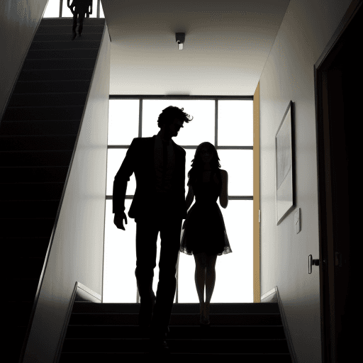 AI generated: image of two silhouettes, a man and a woman, the woman has long hair and the man has short hair, the...