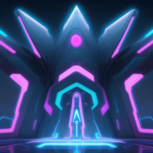 AI generated: A monumental futuristic alien-like structure with the name, Mantle Gateway, that mirrors data record...