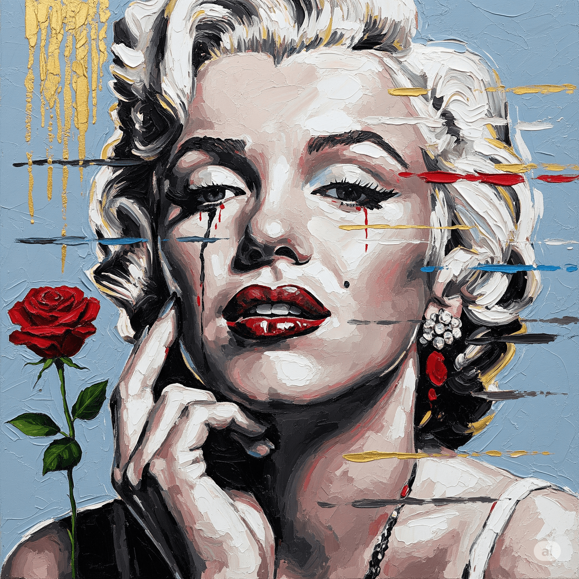 AI generated: Monroe - oilpanting -with rose - spachteltechnik