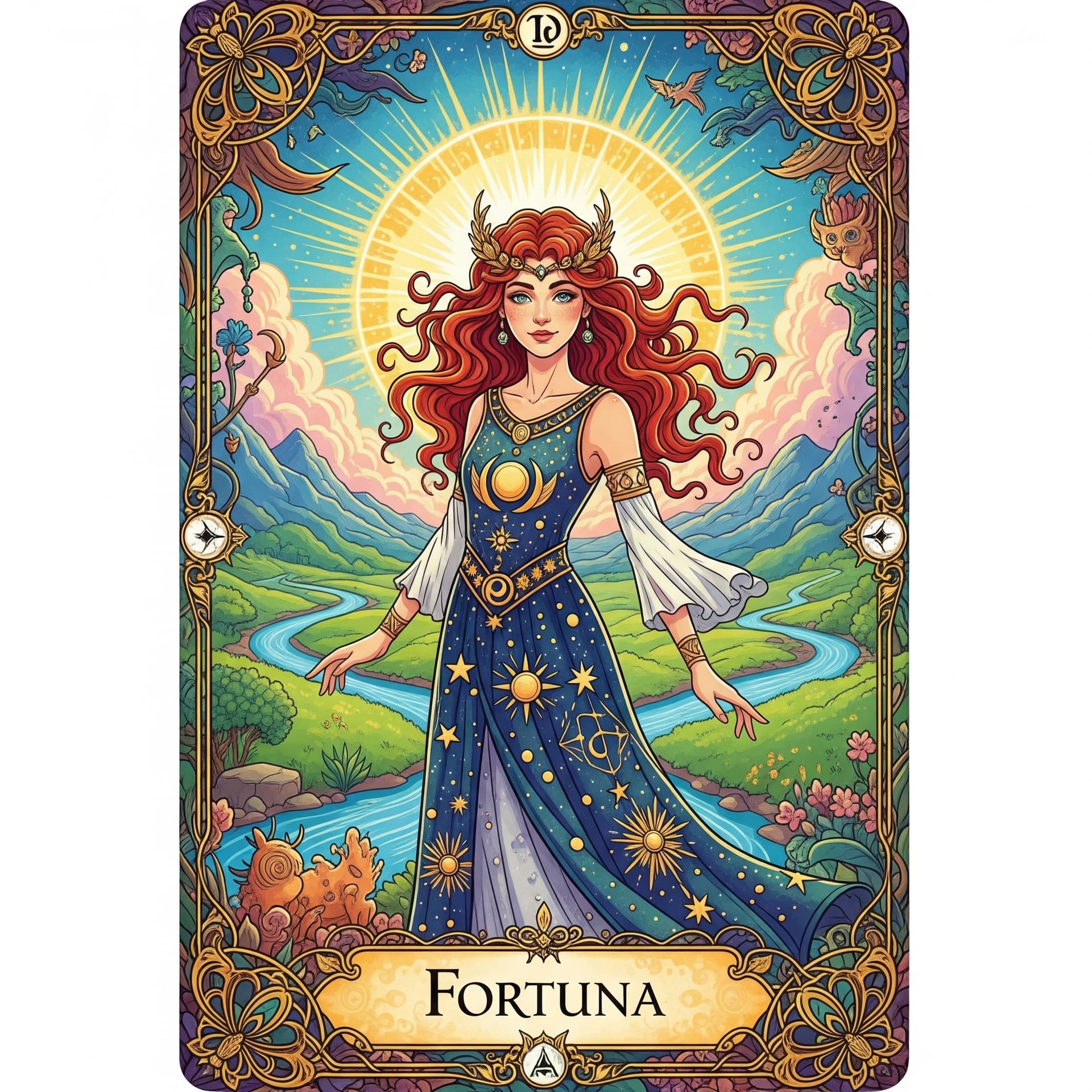 AI generated: A visually stunning Tarot card, positive and uplifting, with intricate details and vibrant colors, i...