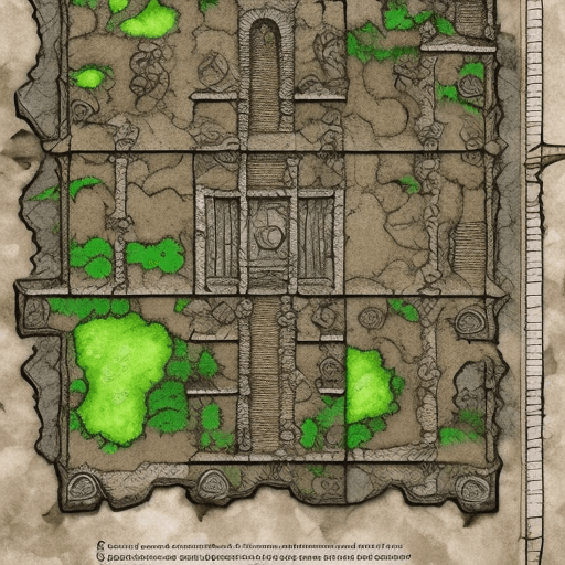 AI generated: dungeons and dragons battle map. Evil church of Shar. Dilapidated ruins hidden passageways leading t...