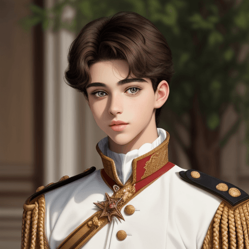 AI generated: young 18 year old prince with dark hair and brown hazel eyes