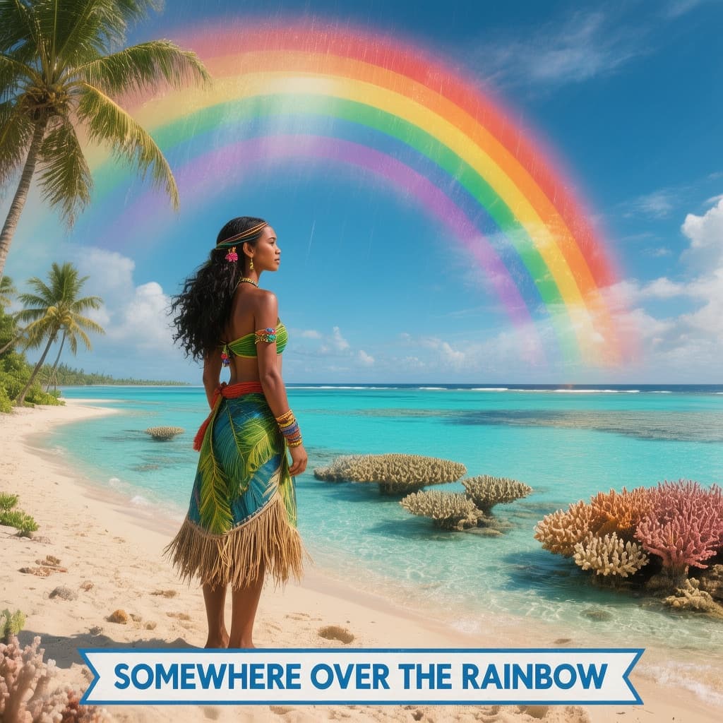 AI generated: ON A BEAUTIFUL Polynesian BEACH SETTING IS A BEAUTIFUL dark-skinned Polynesian LADY STANDING looking...
